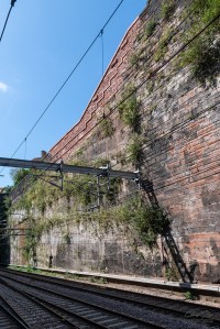 The repaired wall of the Lime Street to Edge Hill cutting, following collapse.