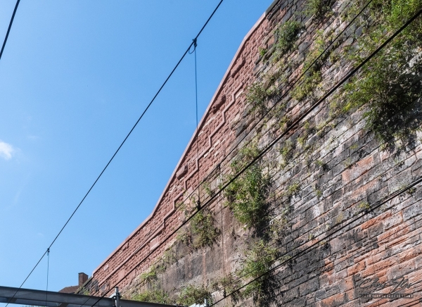 The repaired wall of the Lime Street to Edge Hill cutting, following collapse.